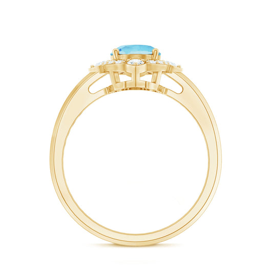 1 Carat Oval Engagement Ring with Real Aquamarine and Diamond