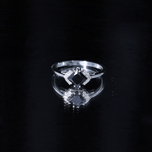 1 Carat Lab Grown Black and White Diamond Princess Cut Engagement Ring