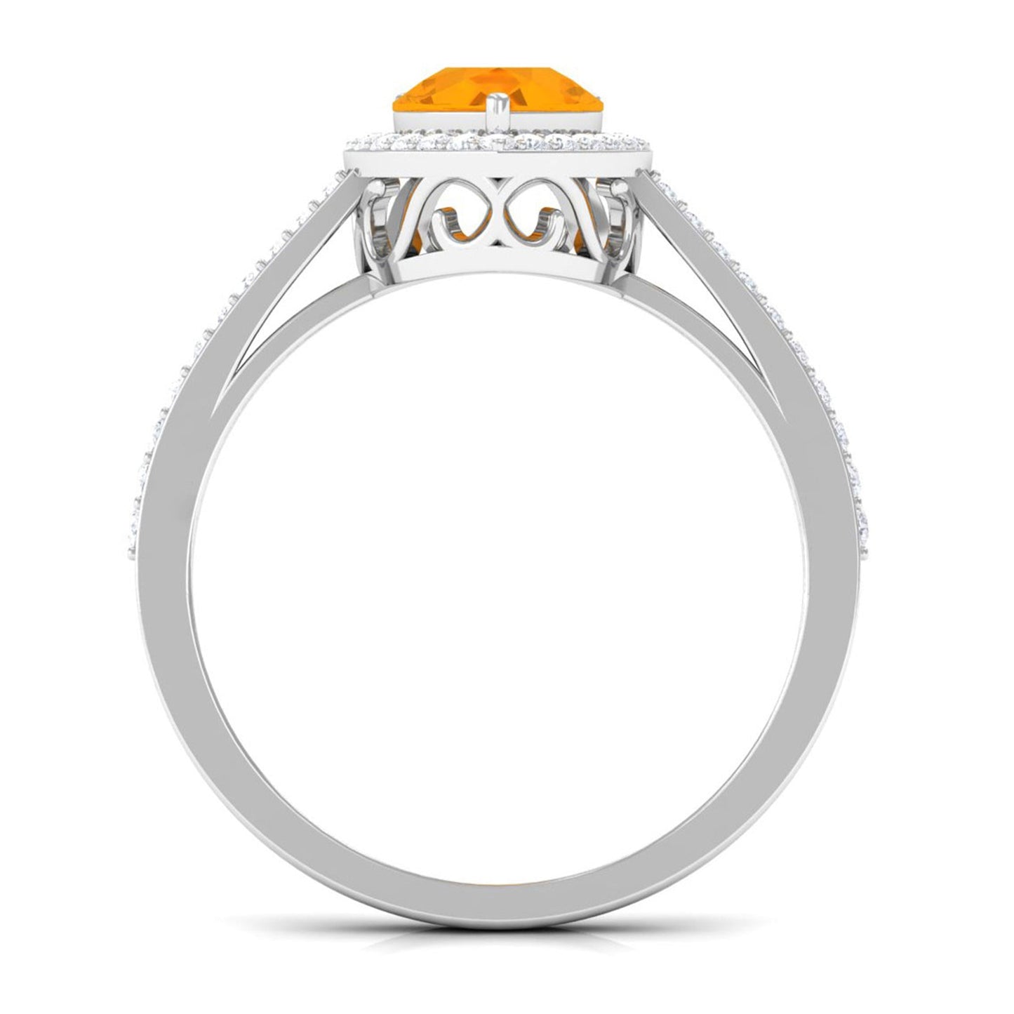 Real 0.6 Carat Fire Opal Teardrop Engagement Ring with Diamond Halo