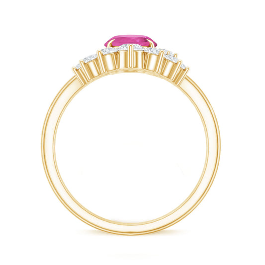1 Carat Oval Pink Tourmaline and Diamond Wedding Ring Set