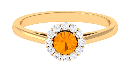 0.45 Carat Fire Opal and Diamond Halo Engagement Ring