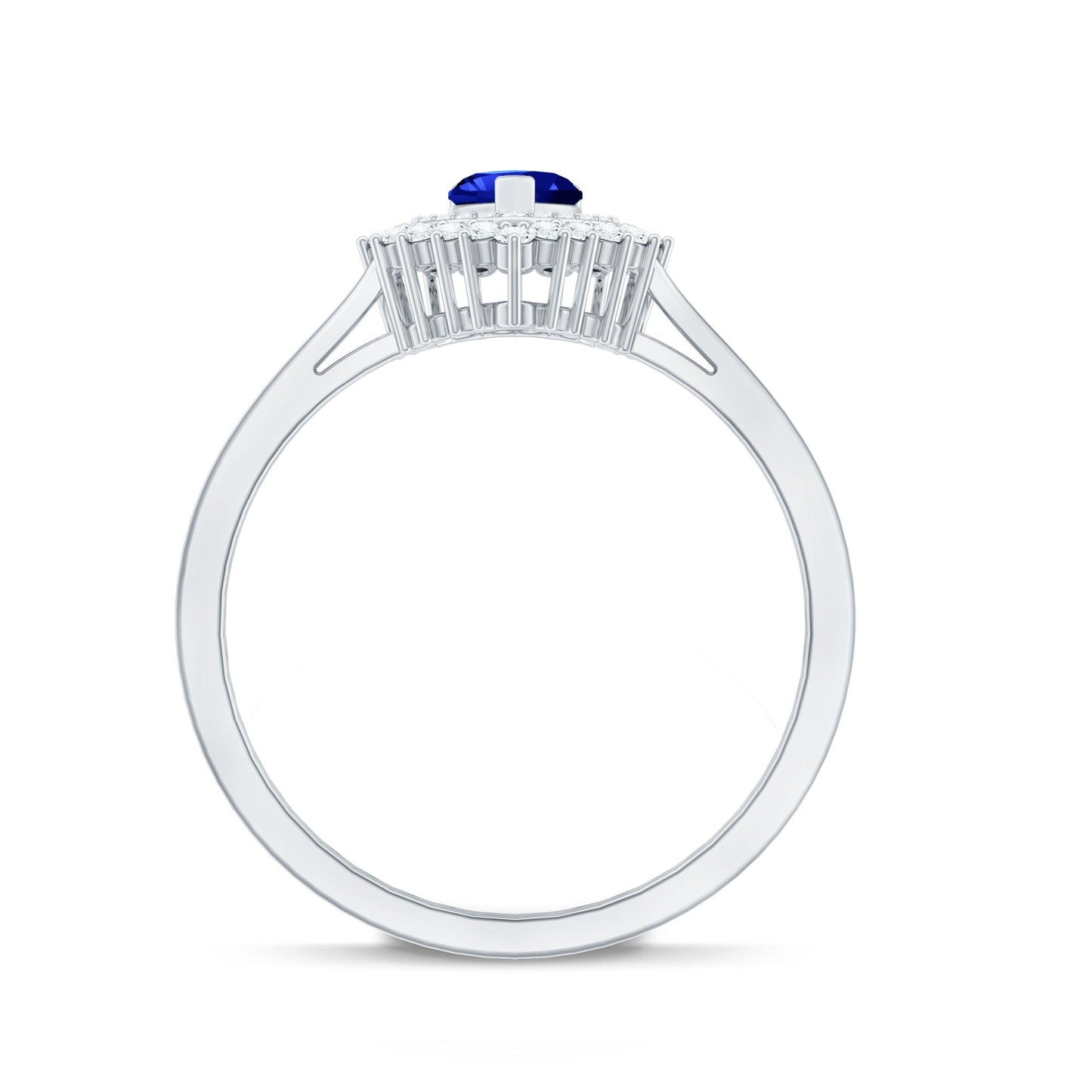 Certified Lab Grown Blue Sapphire Heart Engagement Ring with Diamond Double Halo