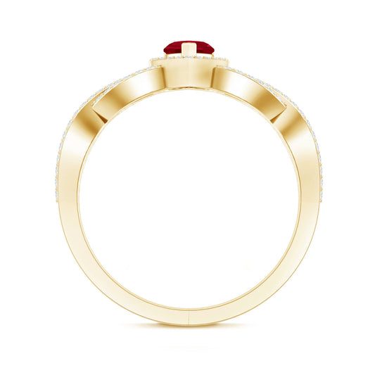 Natural Ruby Heart Promise Ring with Diamond Crossover Shank
