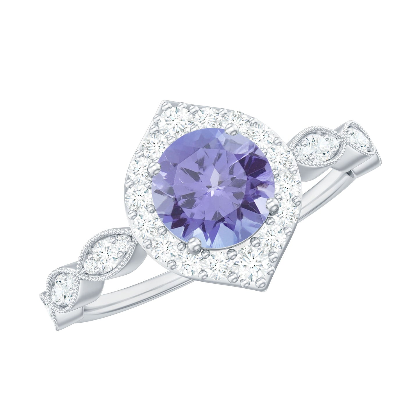 Real 0.54 Carat Tanzanite Vintage Engagement Ring with Diamond
