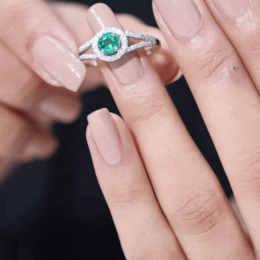 Lab Grown Emerald Diamond Halo Engagement Ring with Certificate