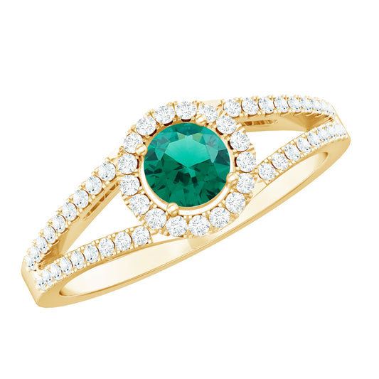 Lab Grown Emerald Diamond Halo Engagement Ring with Certificate