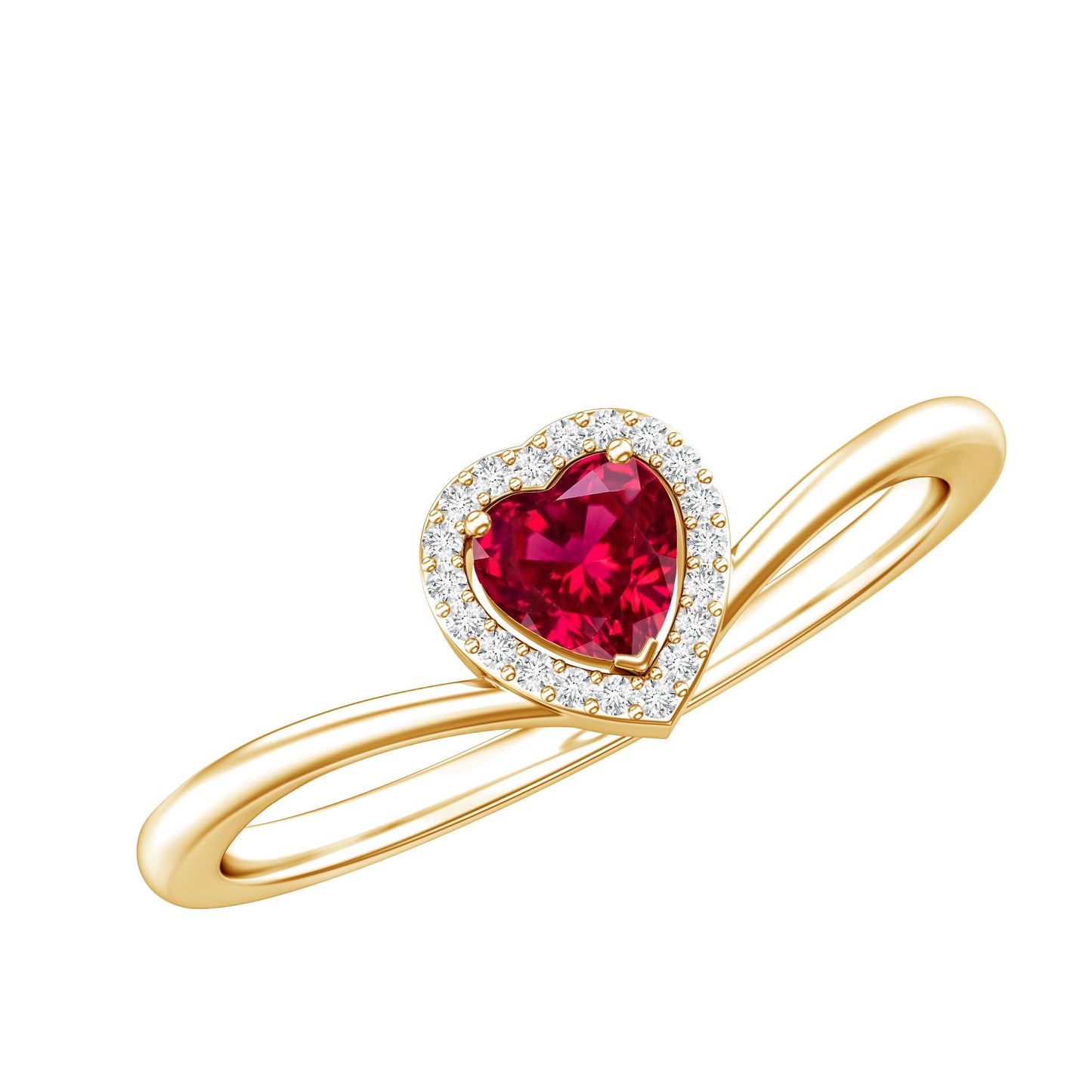 Lab Grown Ruby Heart Promise Ring with Diamond Halo