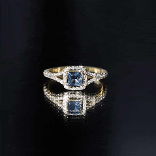 1 Carat Princess Cut London Blue Topaz Engagement Ring with Diamond Split Shank