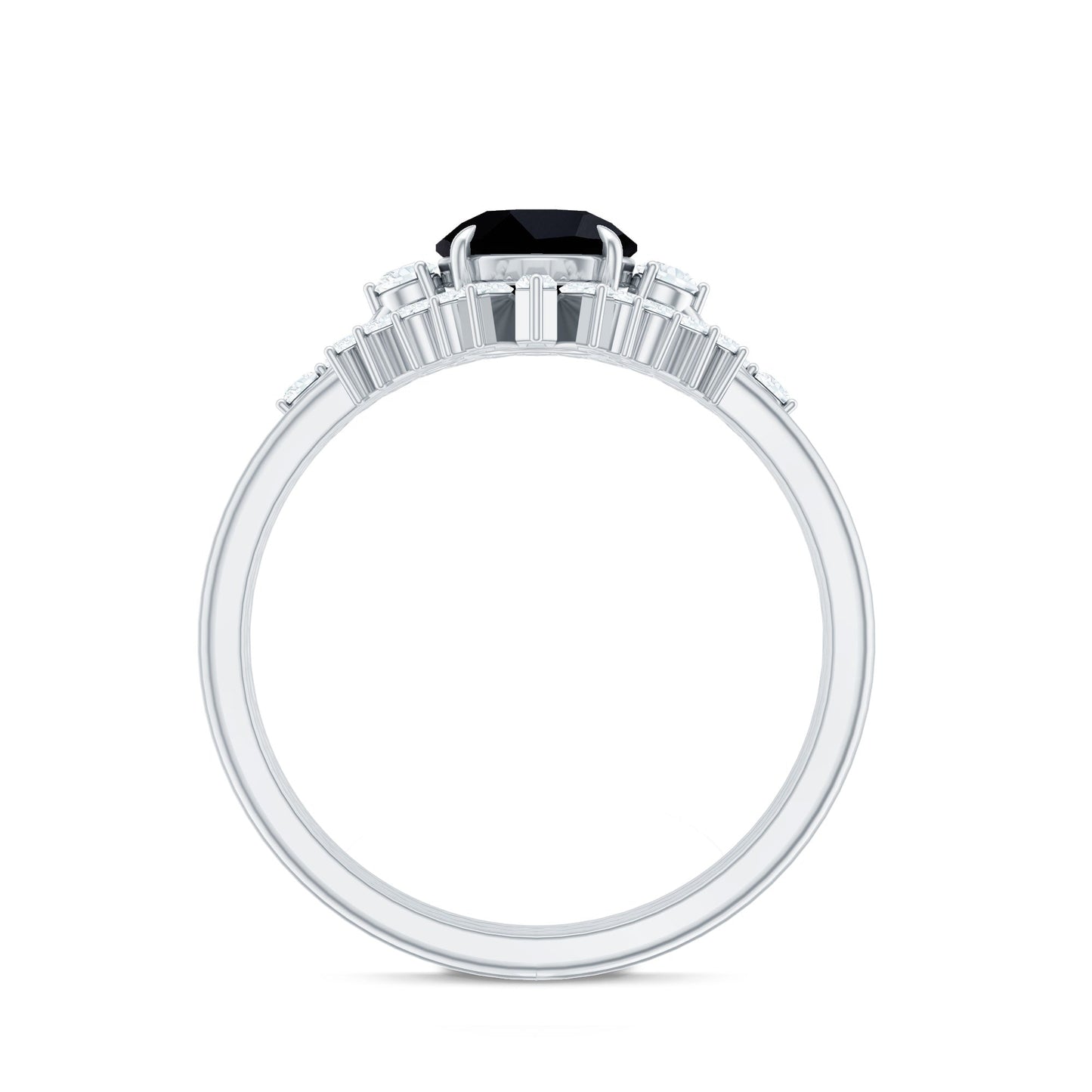 Vintage Looking 2.6 Carat Black Spinel Bridal Ring Set with Moissanite
