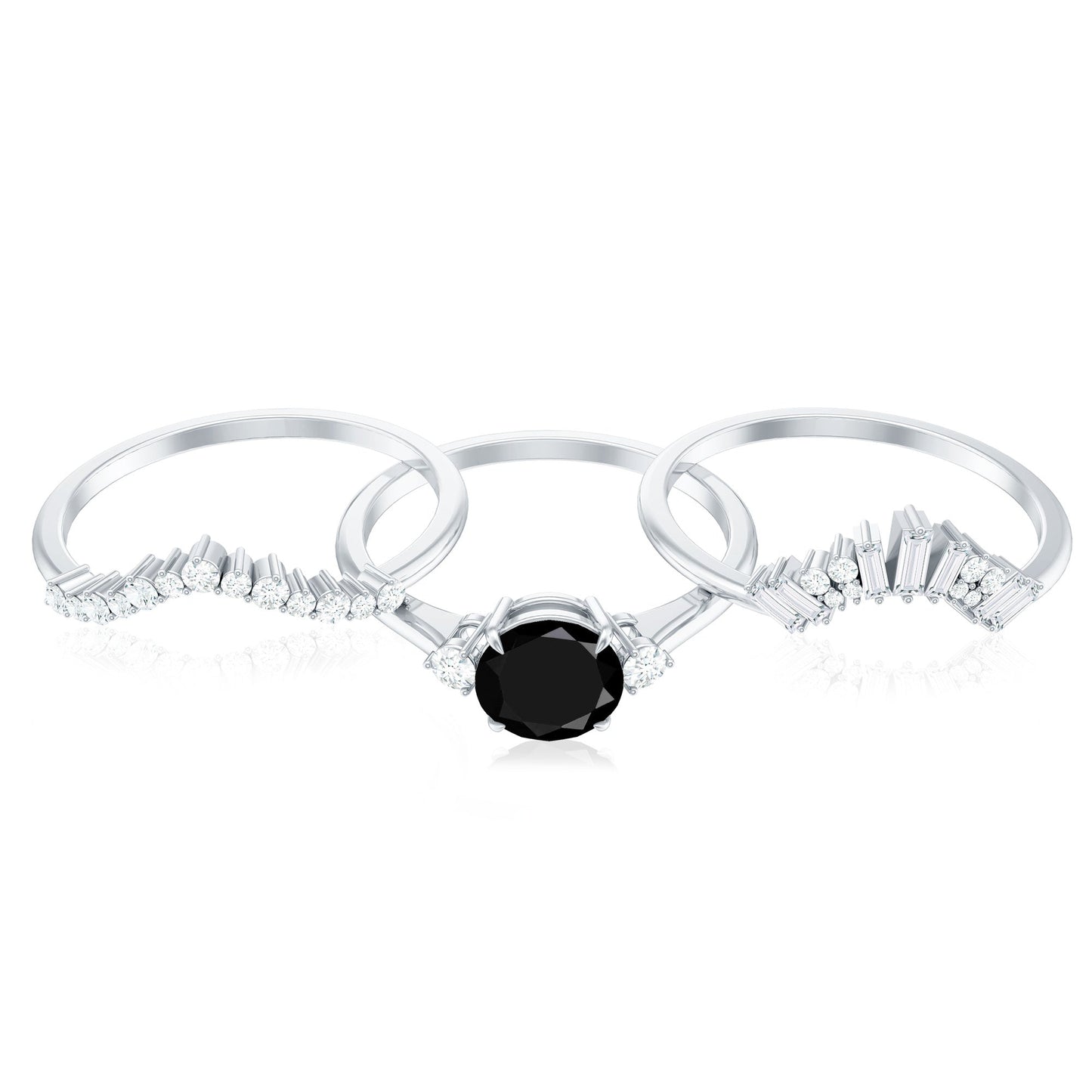 Vintage Looking 2.6 Carat Black Spinel Bridal Ring Set with Moissanite
