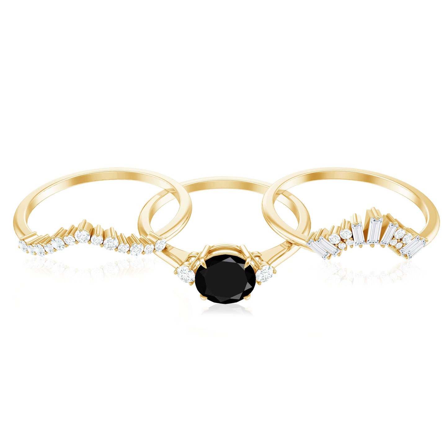 Vintage Looking 2.6 Carat Black Spinel Bridal Ring Set with Moissanite