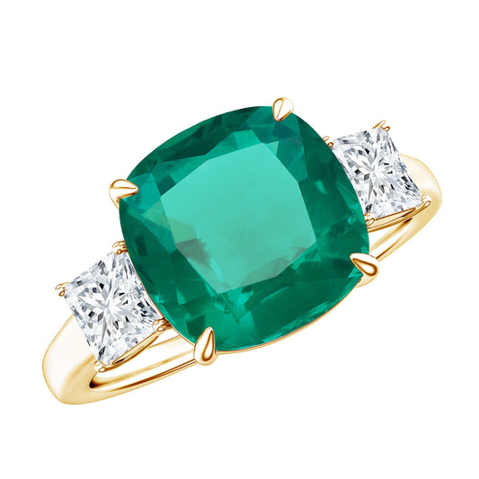 Lab Grown Emerald Cushion Engagement Ring with Moissanite