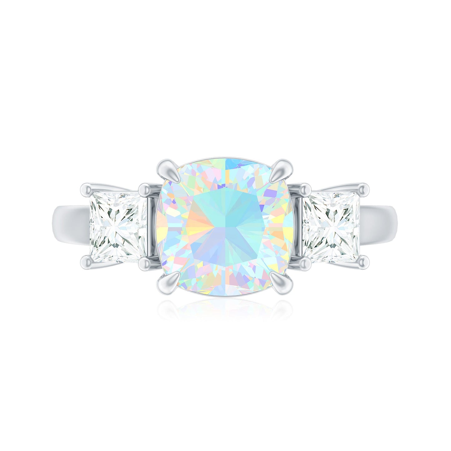 1.8 Carat Genuine Cushion Cut Ethiopian Opal 3 Stone Engagement Ring with Moissanite