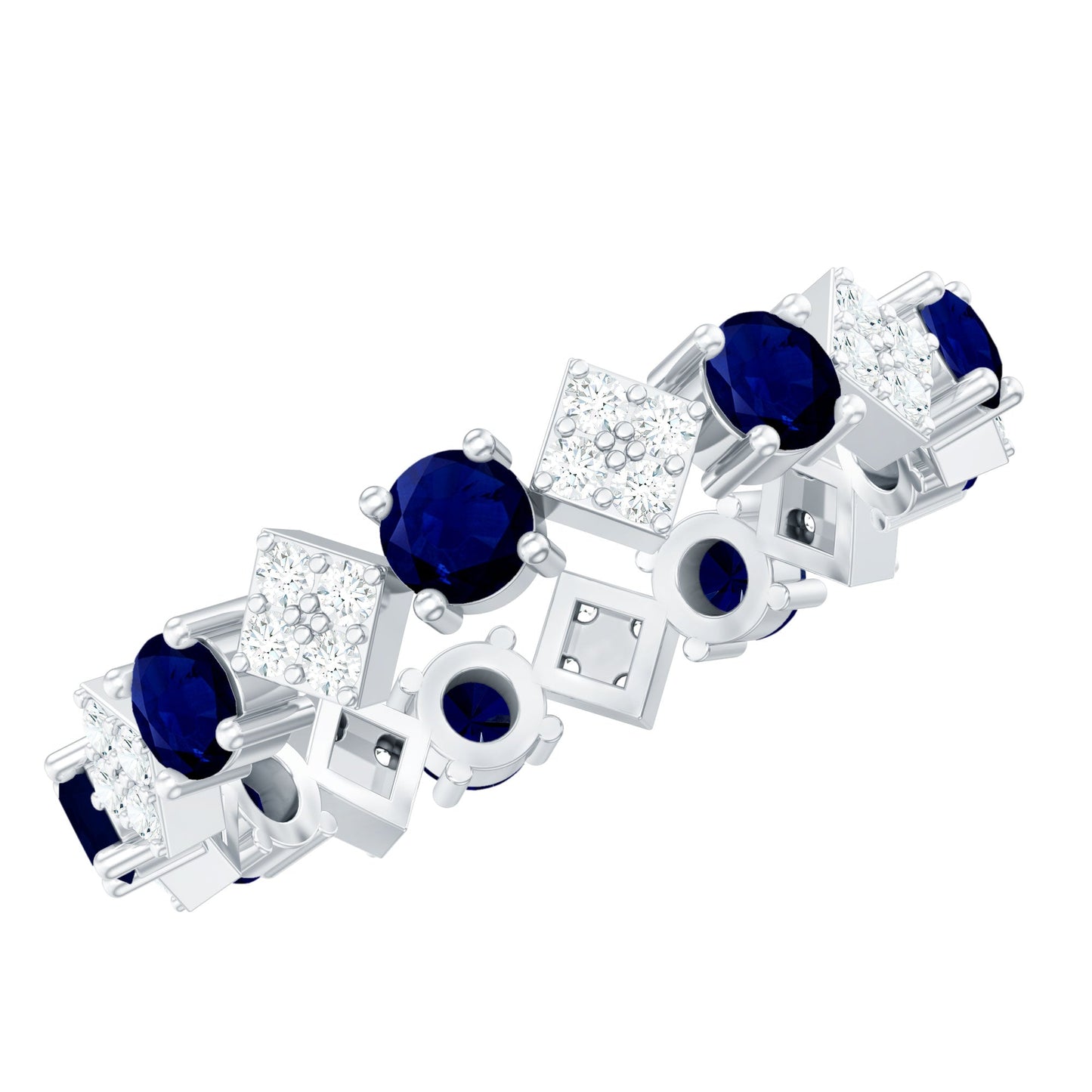 Natural Blue Sapphire and Diamond Eternity Band Ring