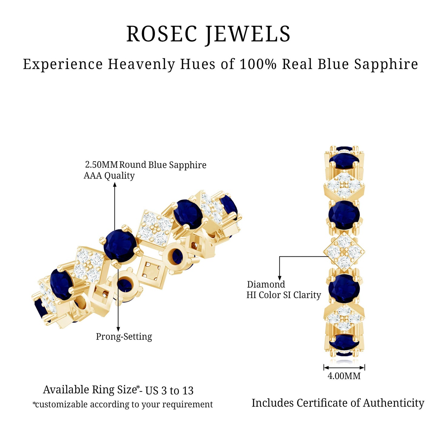 Natural Blue Sapphire and Diamond Eternity Band Ring