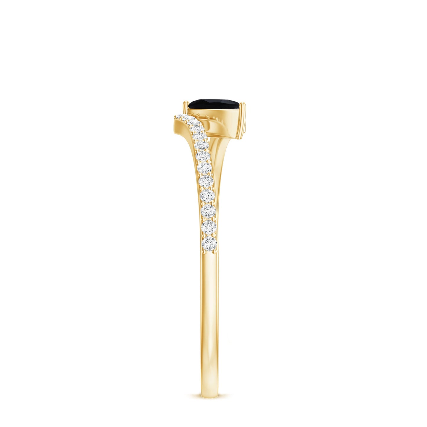 Minimalist Pear Cut Black Onyx Solitaire Promise Ring with Diamond Bypass Shank