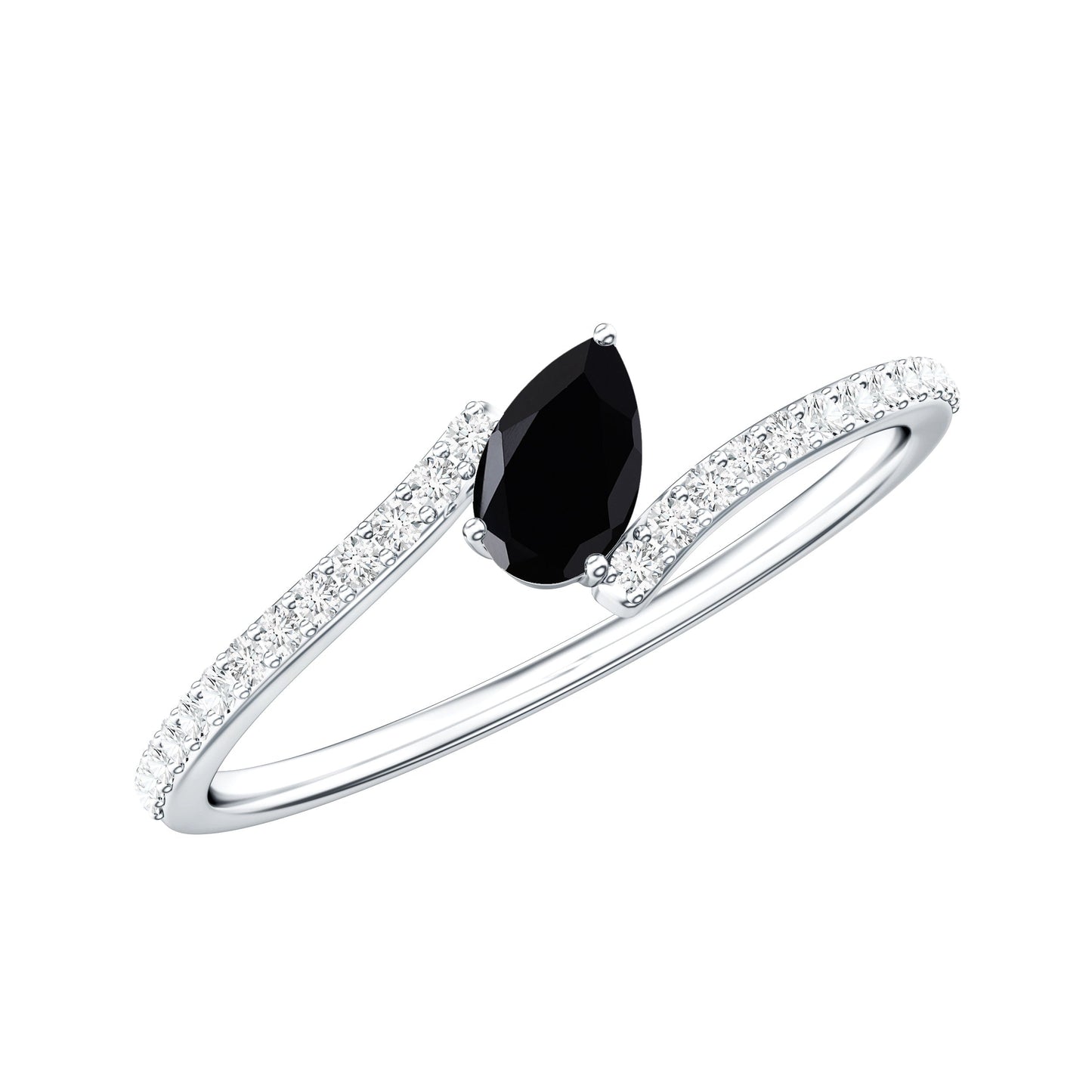 Real Black Spinel Promise Ring with Diamond Bypass Shank