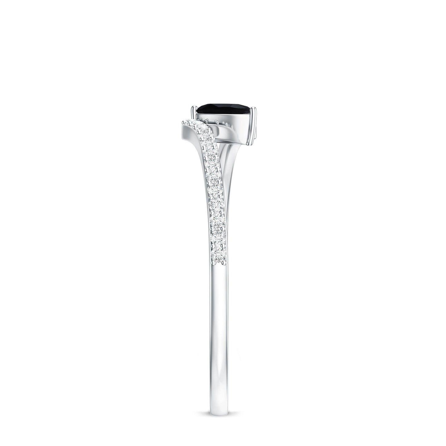 Real Black Spinel Promise Ring with Diamond Bypass Shank