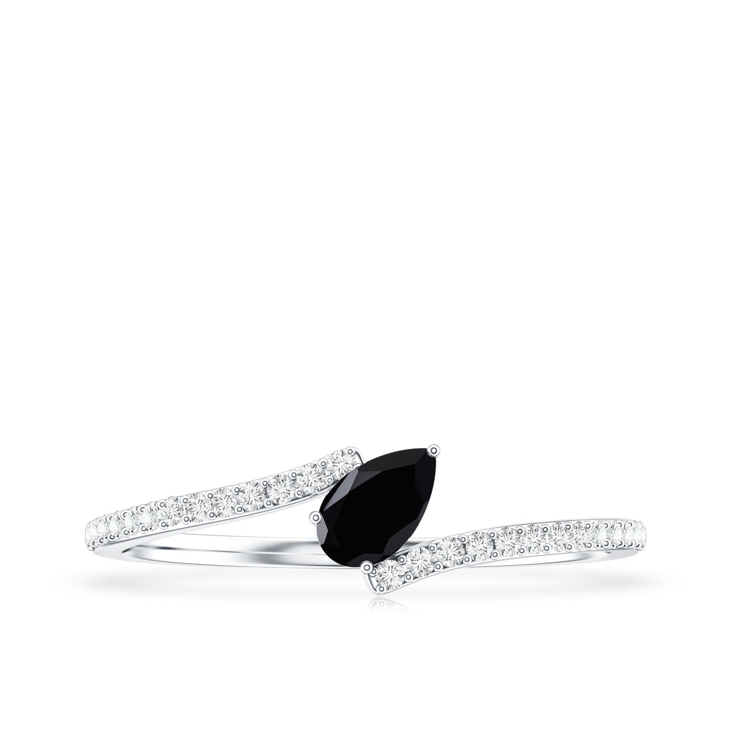 Real Black Spinel Promise Ring with Diamond Bypass Shank