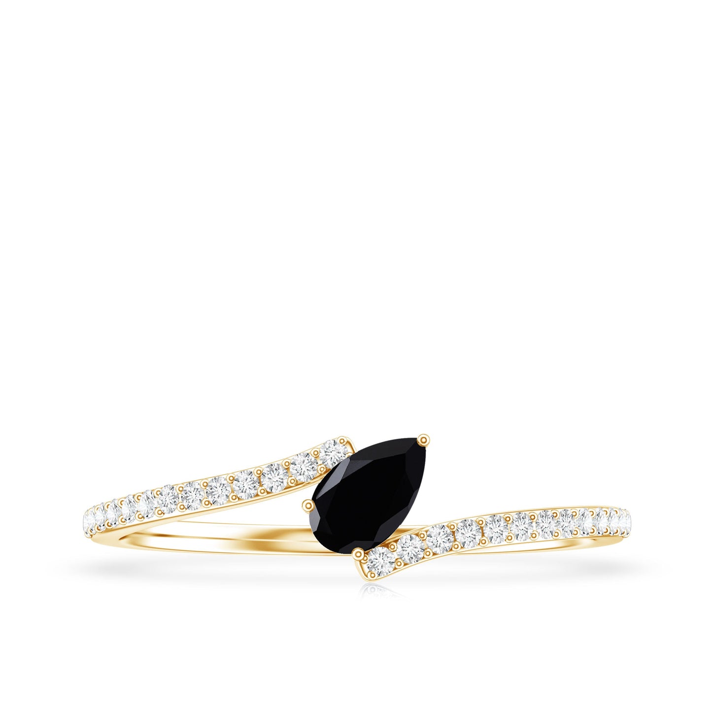 Real Black Spinel Promise Ring with Diamond Bypass Shank