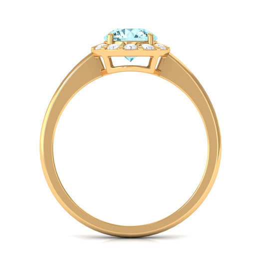 0.8 Carat Aquamarine Engagement Ring with Diamond Floating Halo