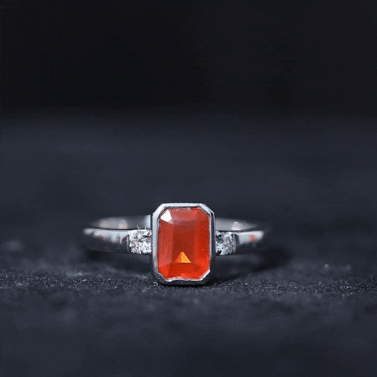 1 Carat Fire Opal Emerald Cut Engagement Ring with Diamond