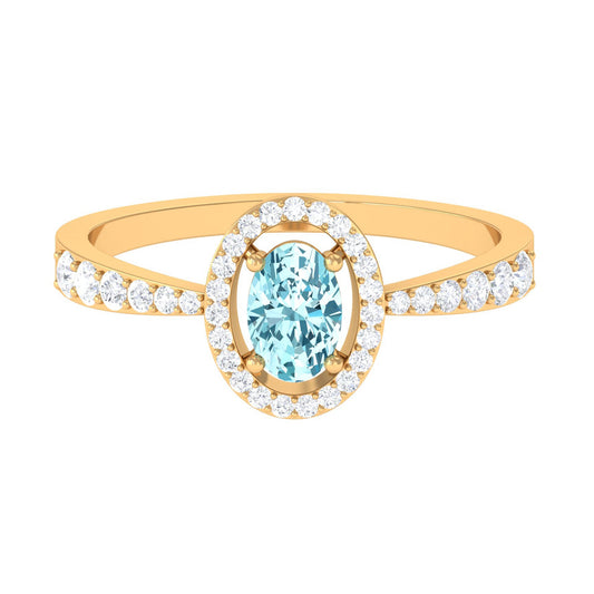 1 CT Aquamarine Engagement Ring with Diamond Halo