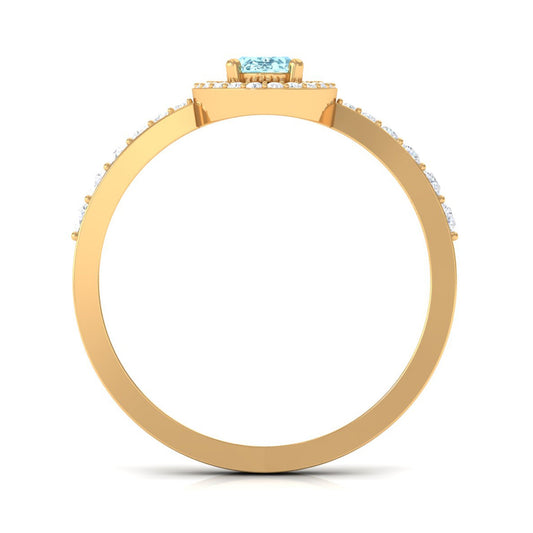 1 CT Aquamarine Engagement Ring with Diamond Halo