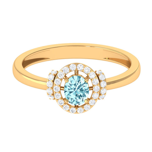 1 Carat Aquamarine Halo Engagement Ring with Diamond