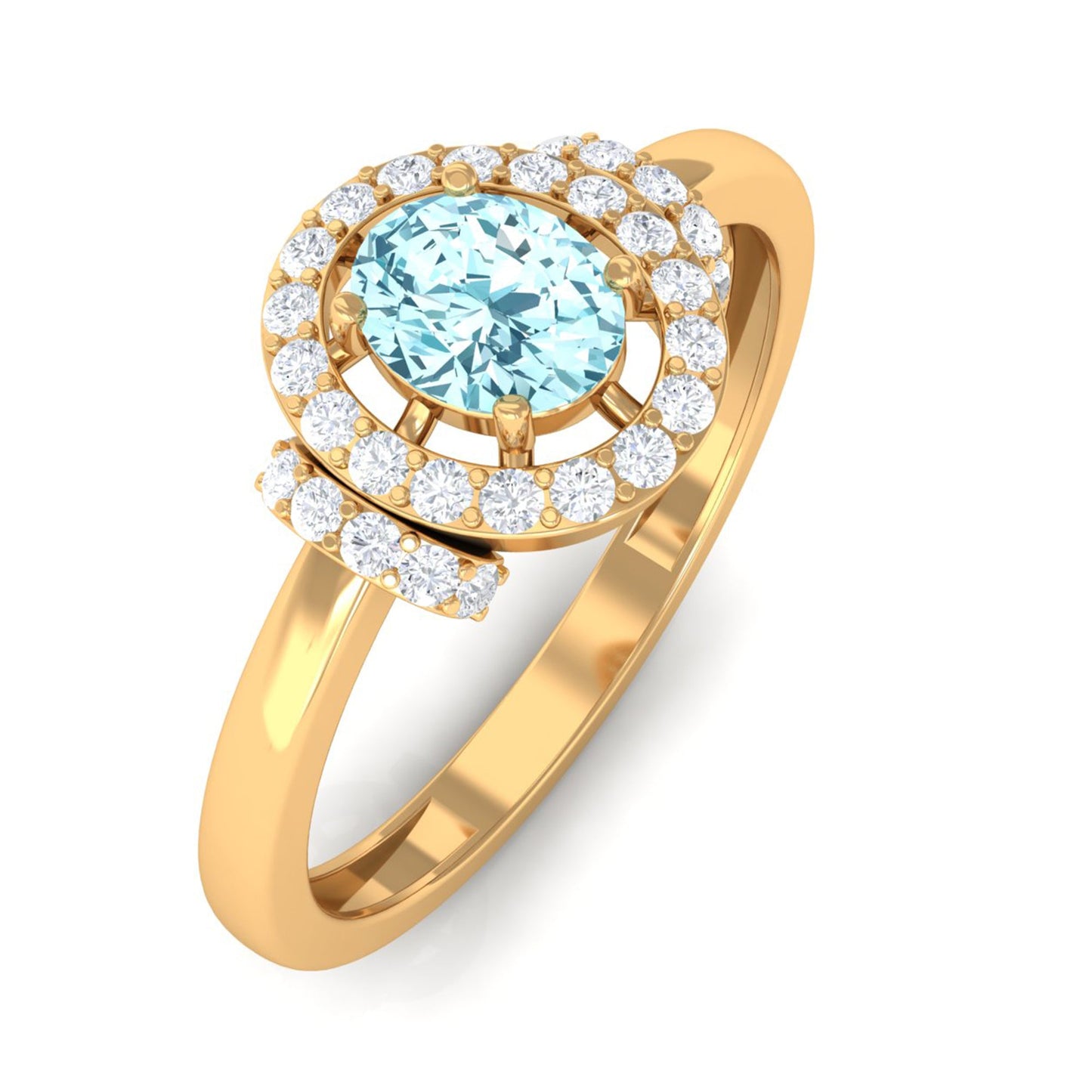 1 Carat Aquamarine Halo Engagement Ring with Diamond