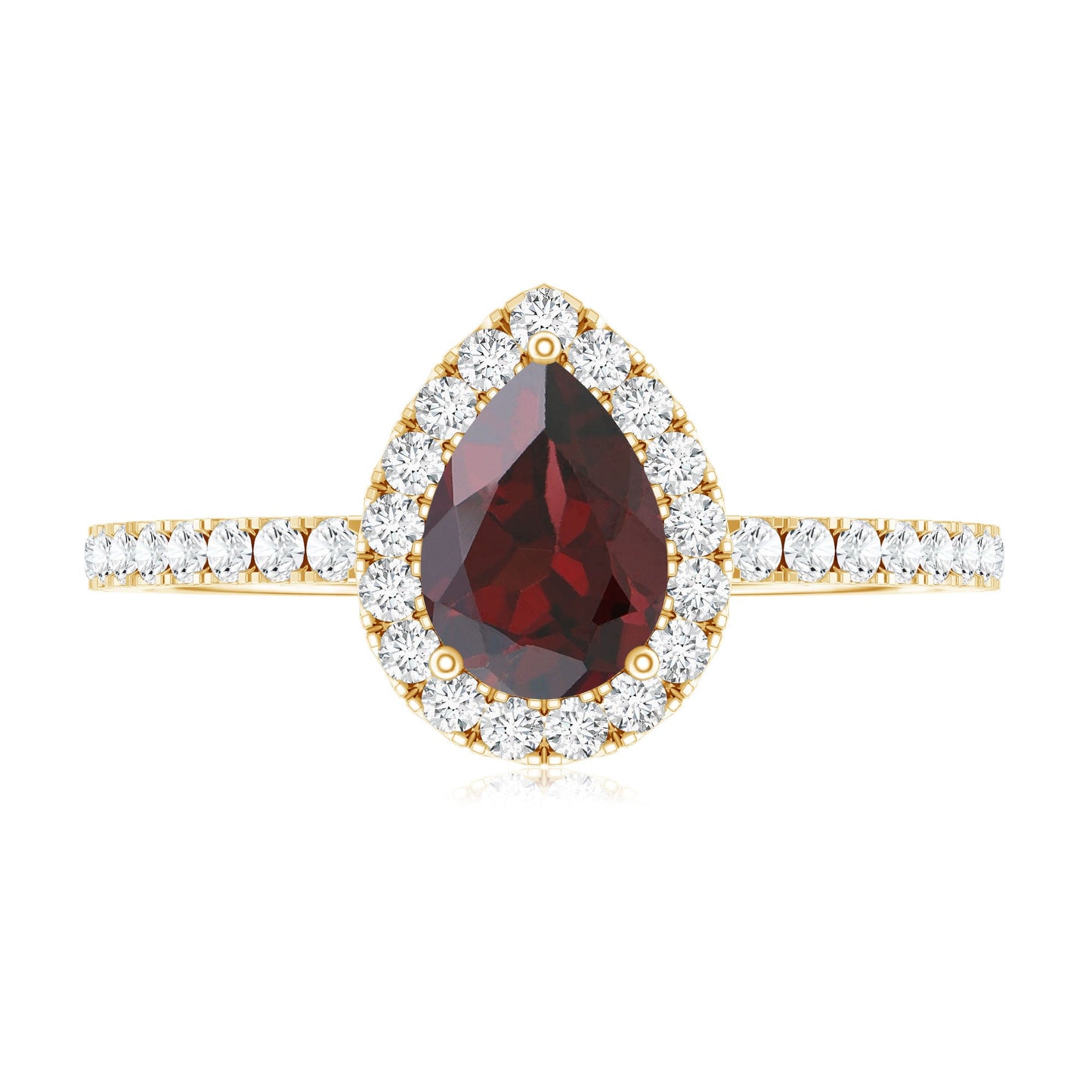 Natural 0.8 Carat Garnet Teardrop Engagement Ring with Diamond Halo