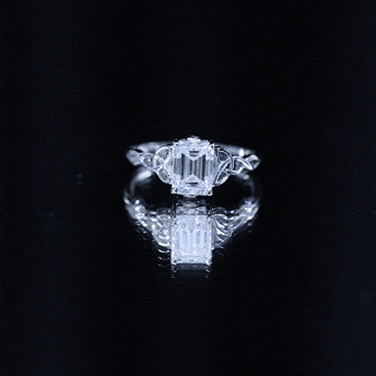 1.8 Carat Emerald Cut Moissanite Engagement Ring with Celtic Details