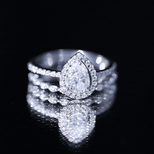 0.7 Carat Moissanite Teardrop Wedding Ring Set with Halo