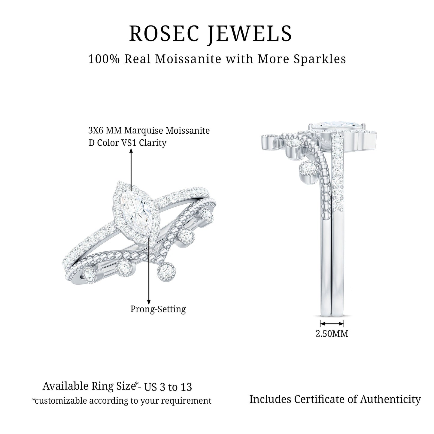 Marquise Cut Moissanite Vintage Wedding Ring Set
