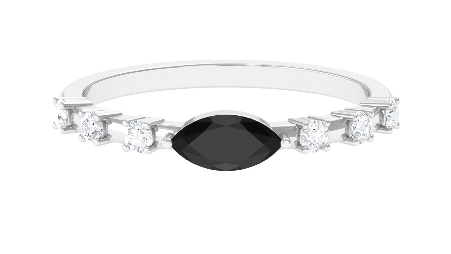 0.7 Carat Marquise Cut Black Spinel East West Ring with Diamond