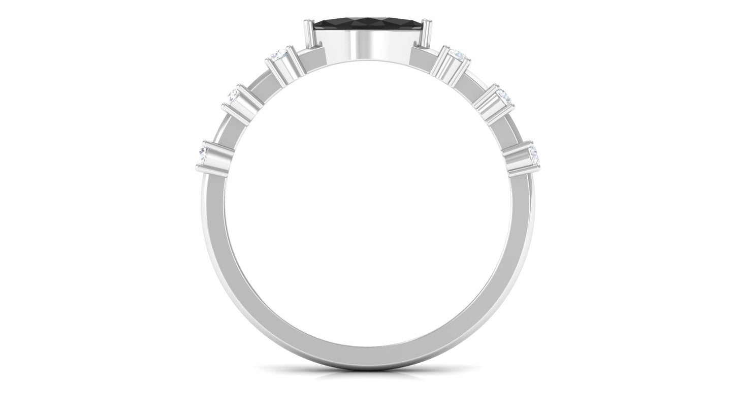 0.7 Carat Marquise Cut Black Spinel East West Ring with Diamond