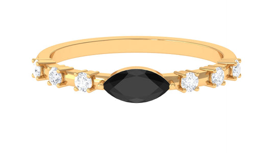 0.7 Carat Marquise Cut Black Spinel East West Ring with Diamond