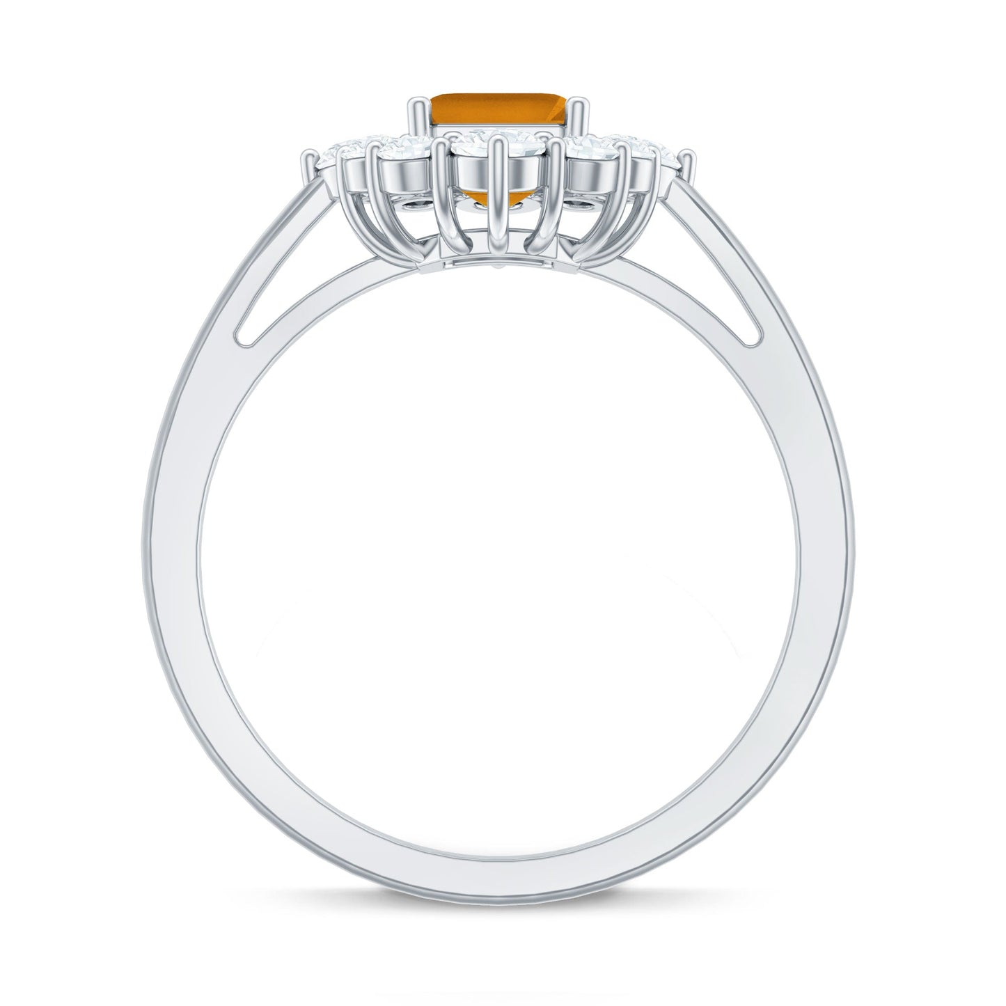 Certified Real 1.8 Carat Citrine Emerald Cut Engagement Ring with Diamond Halo