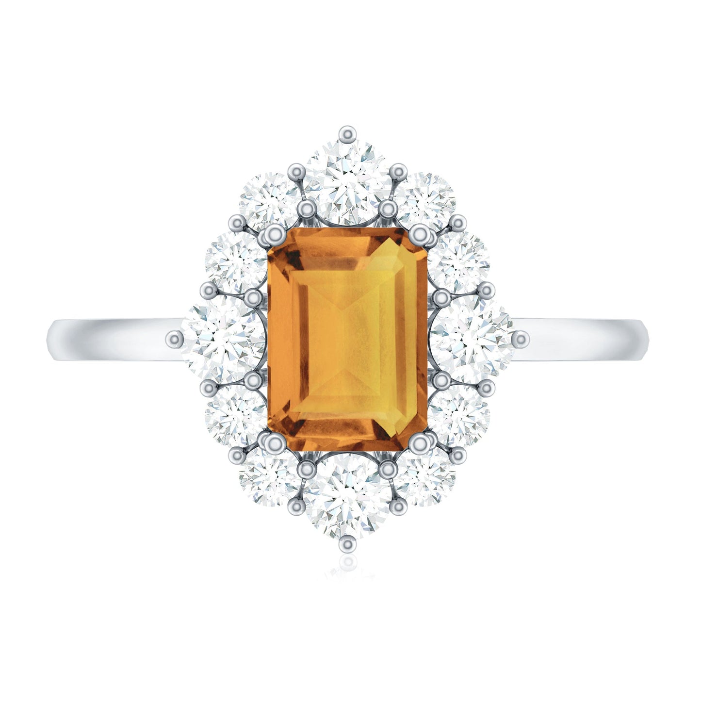 Certified Real 1.8 Carat Citrine Emerald Cut Engagement Ring with Diamond Halo