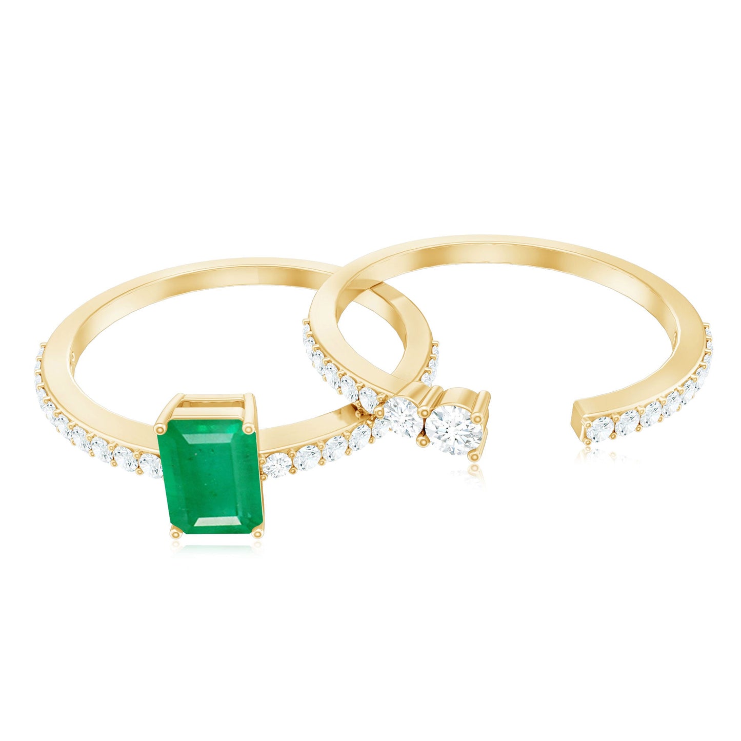 Genuine Emerald Diamond Emerald Cut Engagement Ring with Enhancer