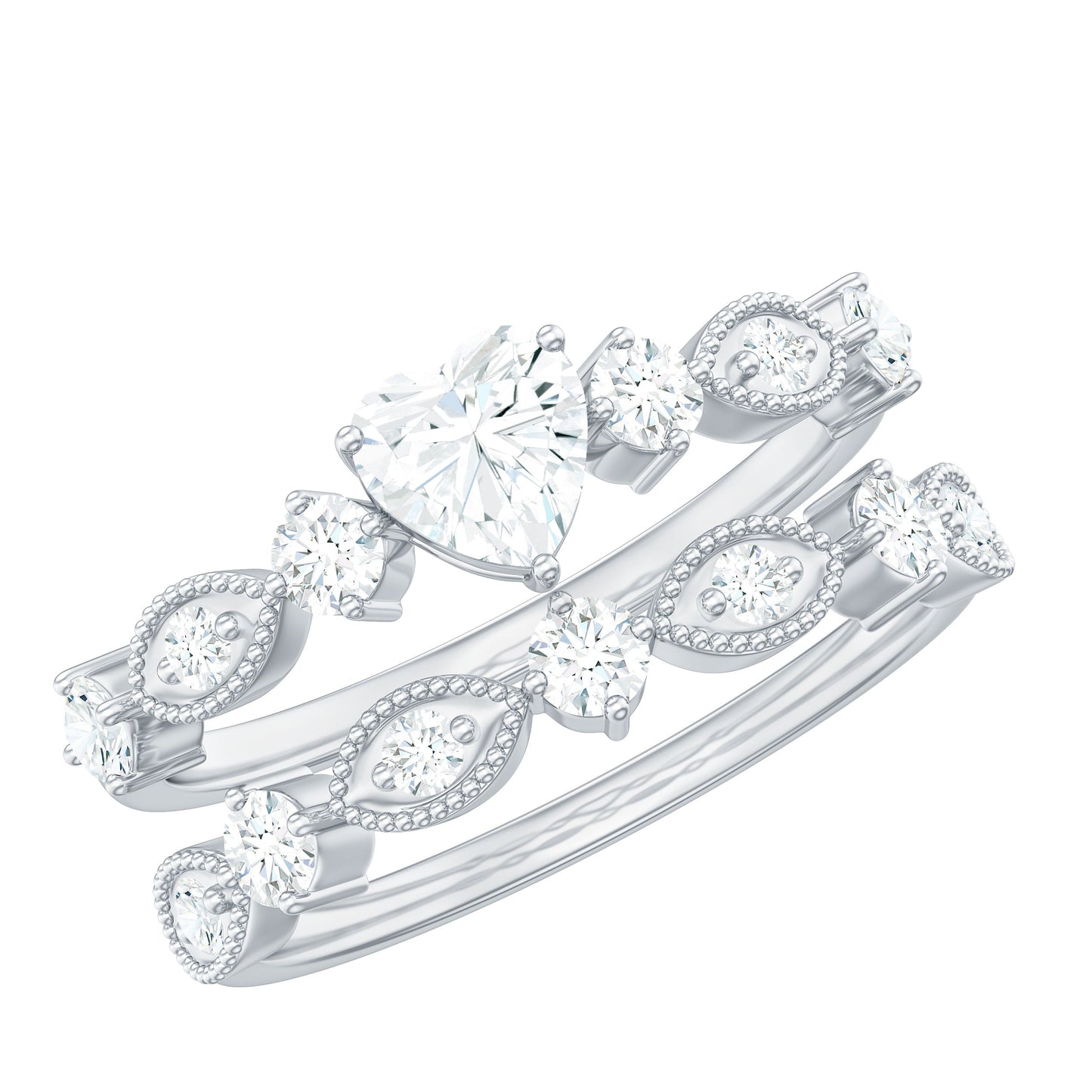 Heart Shape Moissanite Vintage Wedding Ring Set