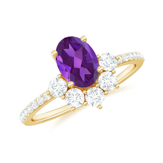 1 Carat Oval Amethyst Engagement Ring with Diamond Half Halo