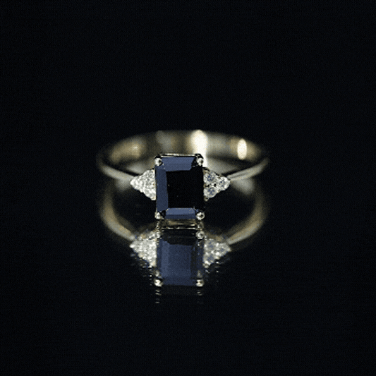 1.6 Carat Lab Grown Black Diamond Emerald Cut Engagement Ring with White Diamond