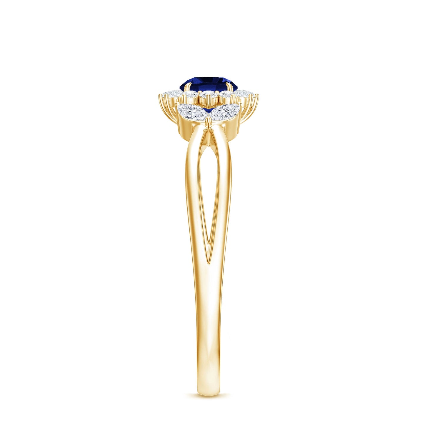 Nature Inspired 0.6 Carat Lab Grown Blue Sapphire Engagement Ring with Diamond