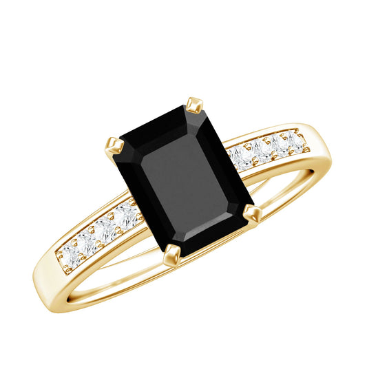 1.6 Carat Emerald Cut Lab Grown Black Diamond Solitaire Engagement Ring with White Diamond