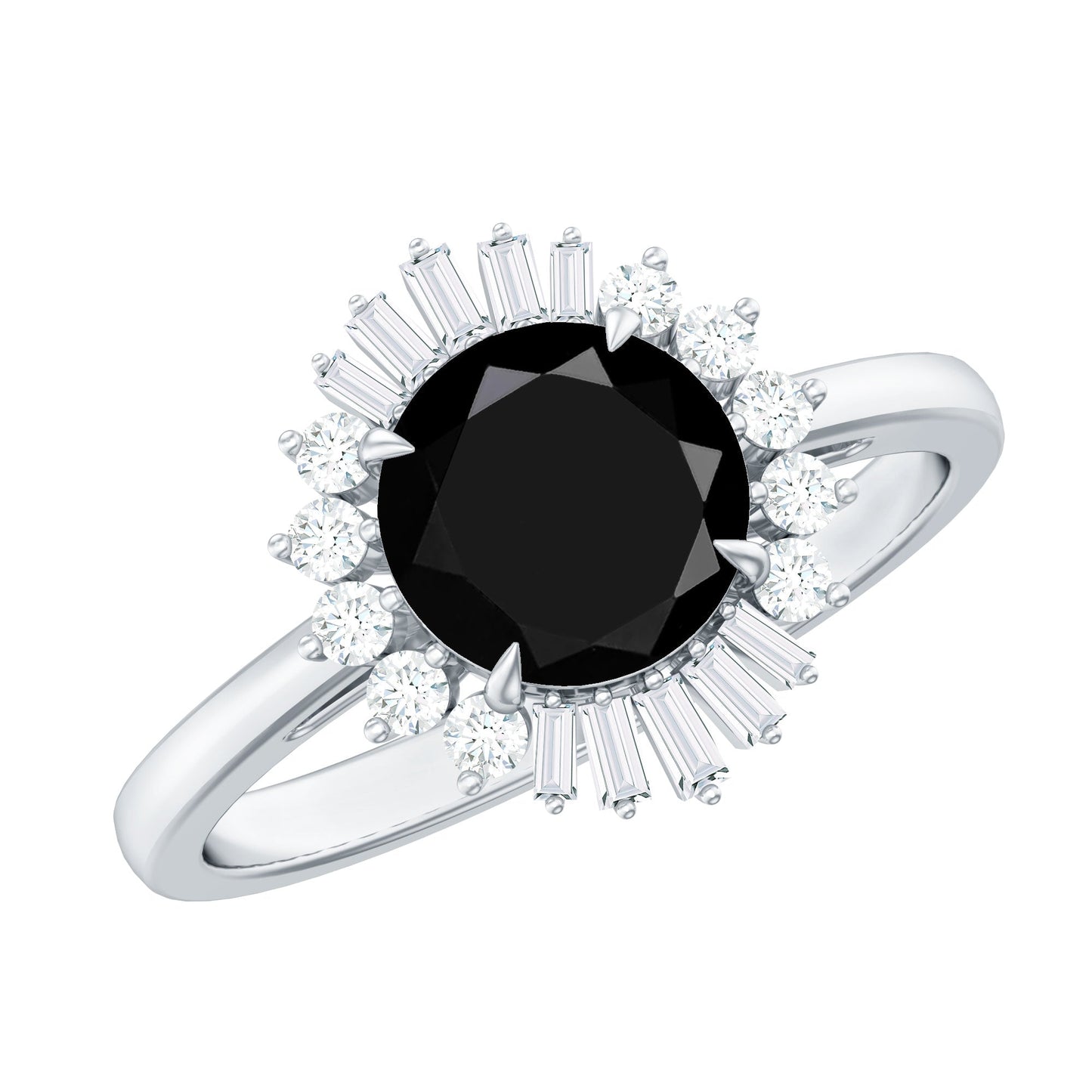 2 Carat Round Black Onyx Cocktail Ring with Diamond Halo