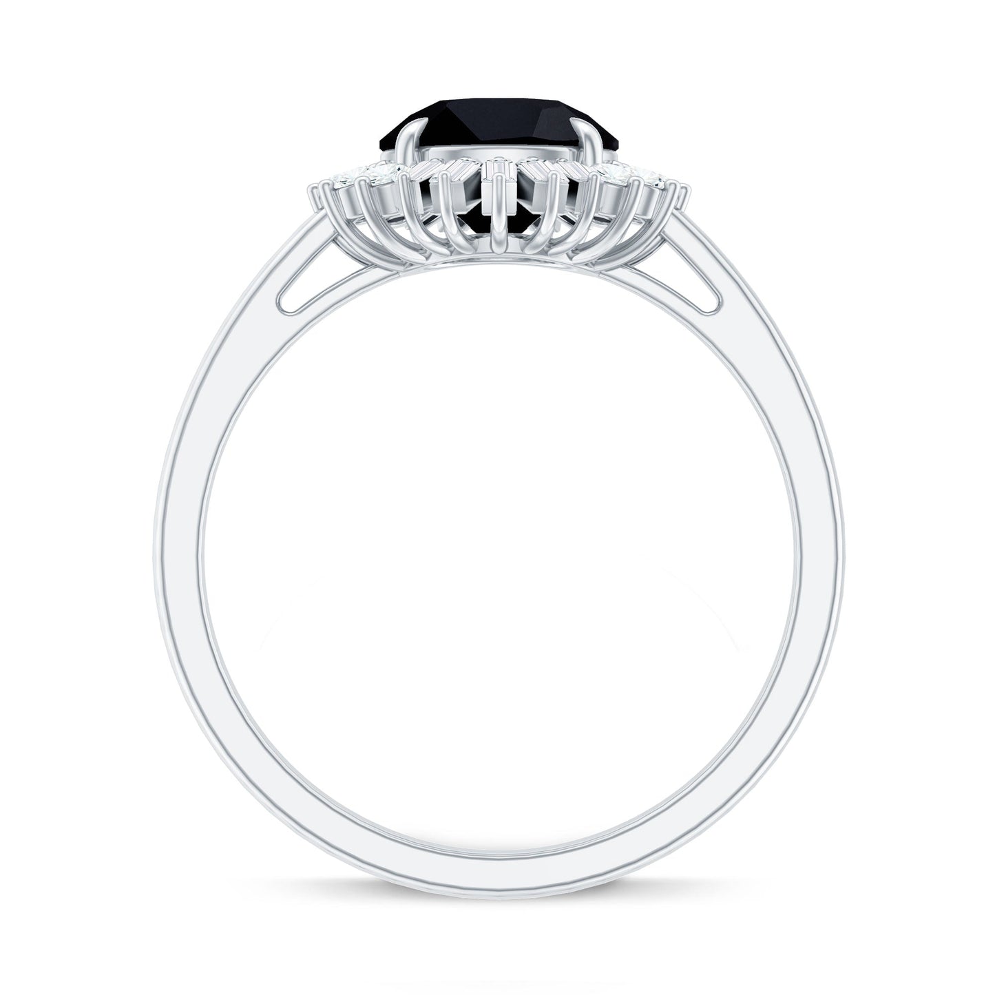 2 Carat Round Black Onyx Cocktail Ring with Diamond Halo