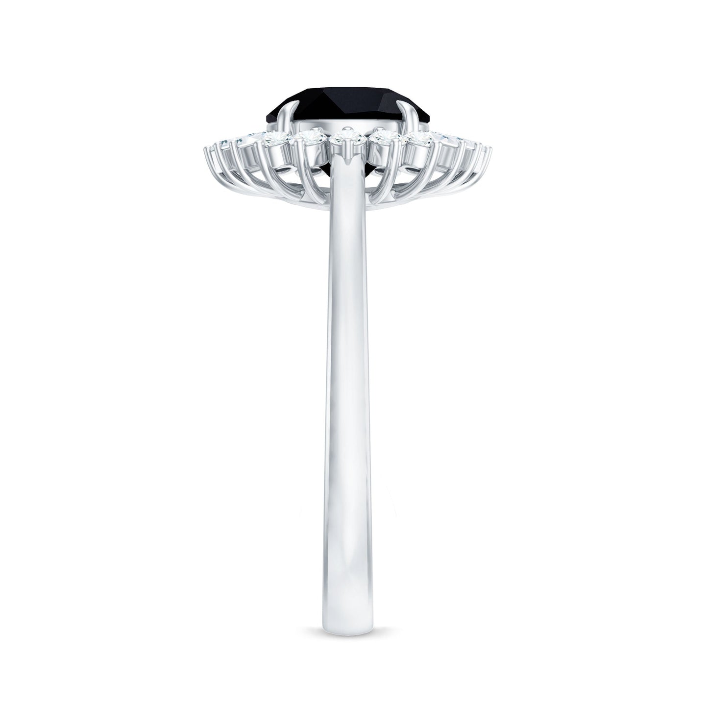 2 Carat Round Black Onyx Cocktail Ring with Diamond Halo