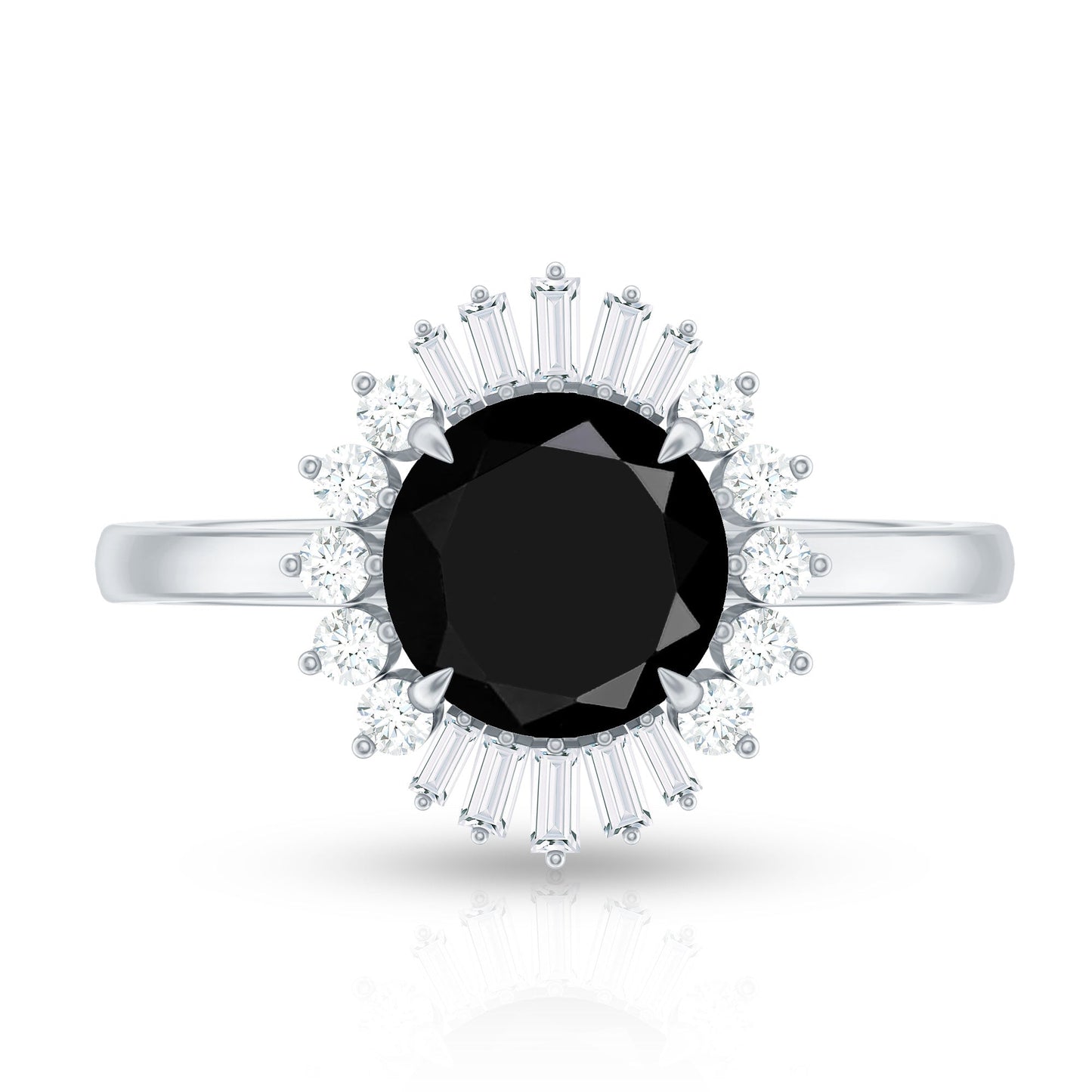 2 Carat Round Black Onyx Cocktail Ring with Diamond Halo