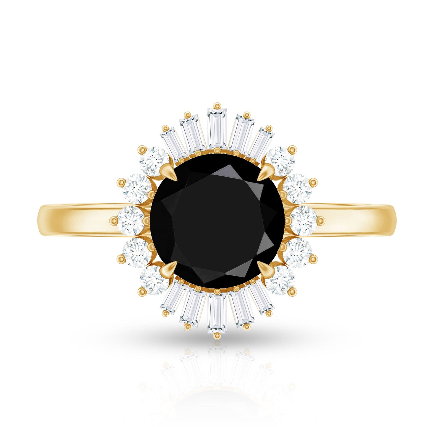 2 Carat Round Black Onyx Cocktail Ring with Diamond Halo